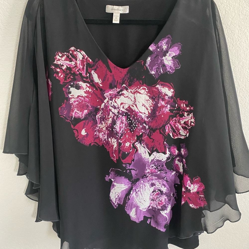 Dressbarn Black Floral Poncho Top - Women’s 2X